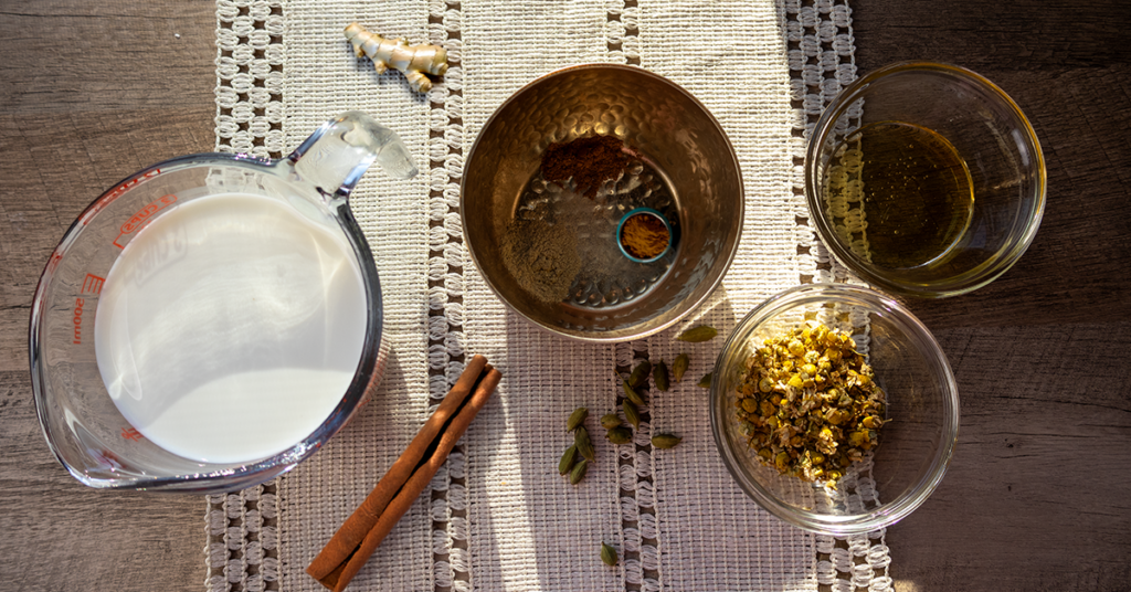 Chamomile ingredient flat lay